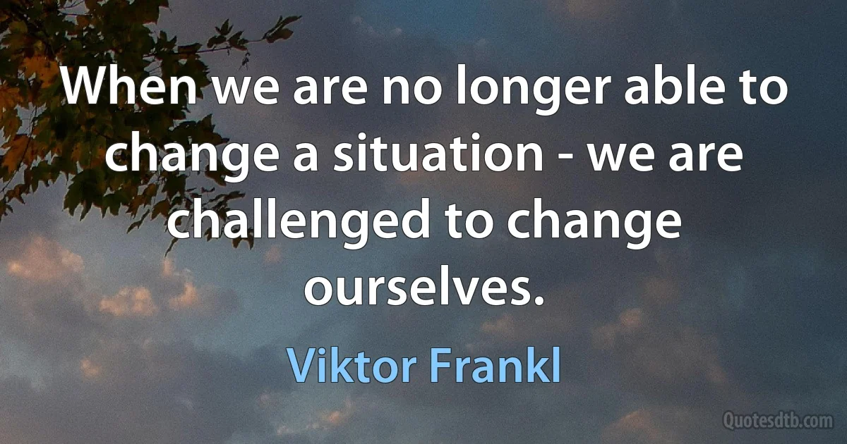 When we are no longer able to change a situation - we are challenged to change ourselves. (Viktor Frankl)