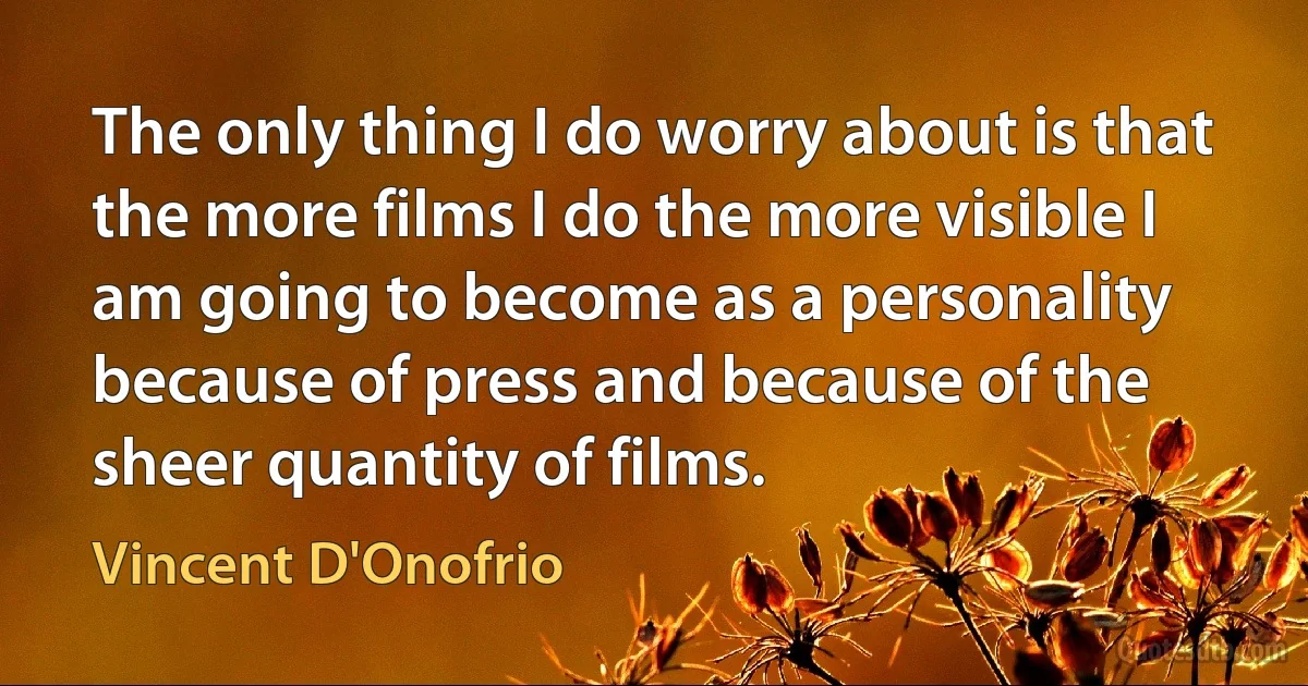 The only thing I do worry about is that the more films I do the more visible I am going to become as a personality because of press and because of the sheer quantity of films. (Vincent D'Onofrio)