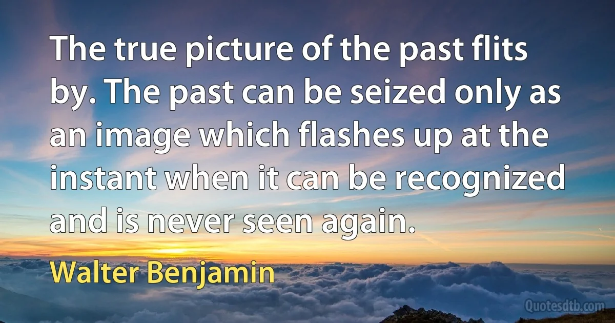 The true picture of the past flits by. The past can be seized only as an image which flashes up at the instant when it can be recognized and is never seen again. (Walter Benjamin)