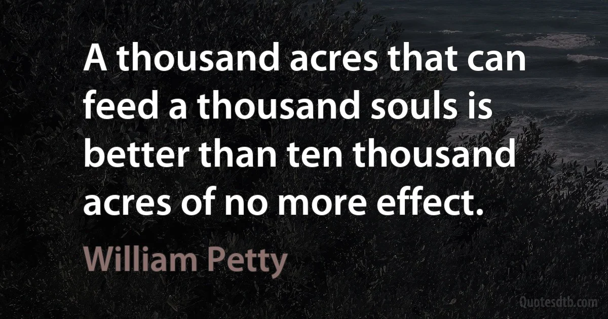 A thousand acres that can feed a thousand souls is better than ten thousand acres of no more effect. (William Petty)