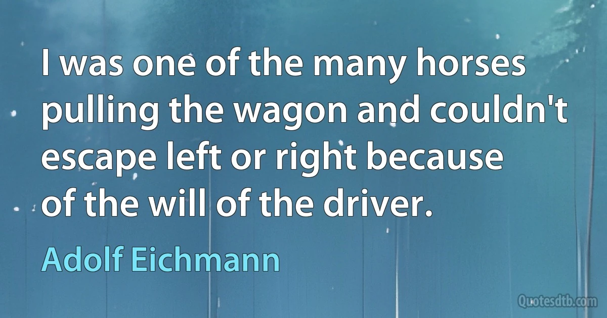 I was one of the many horses pulling the wagon and couldn't escape left or right because of the will of the driver. (Adolf Eichmann)