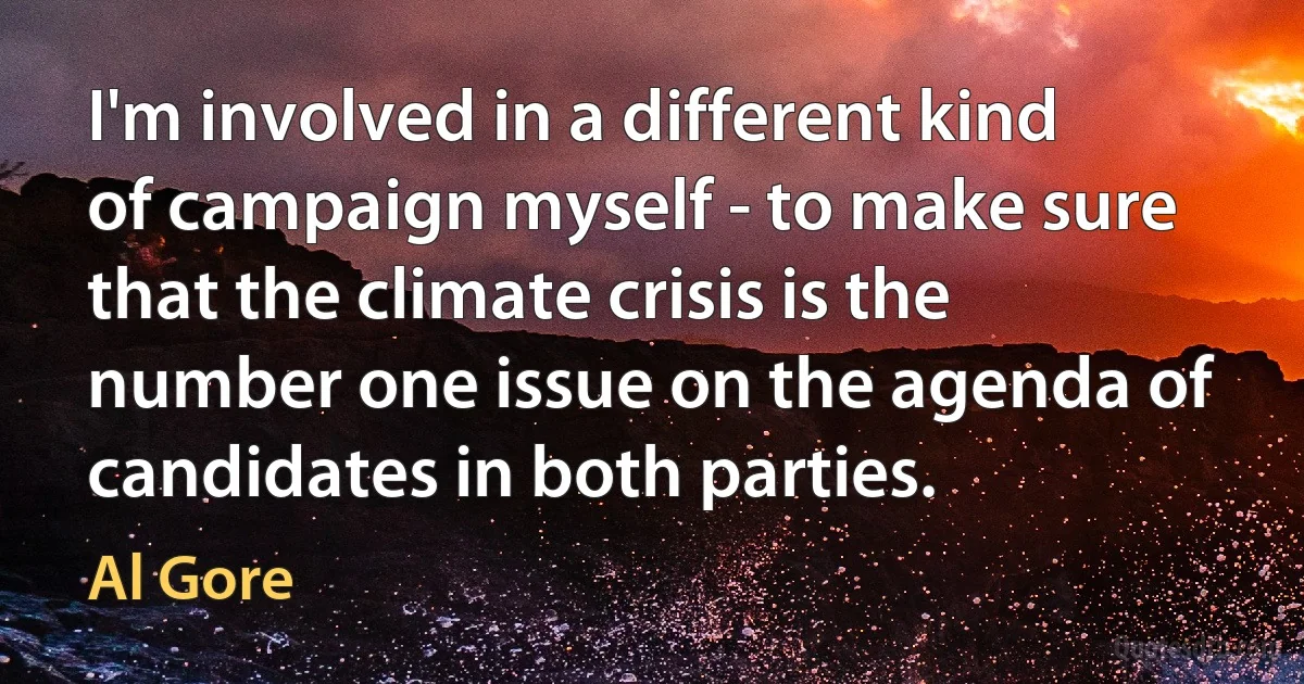 I'm involved in a different kind of campaign myself - to make sure that the climate crisis is the number one issue on the agenda of candidates in both parties. (Al Gore)