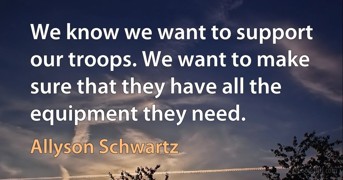 We know we want to support our troops. We want to make sure that they have all the equipment they need. (Allyson Schwartz)