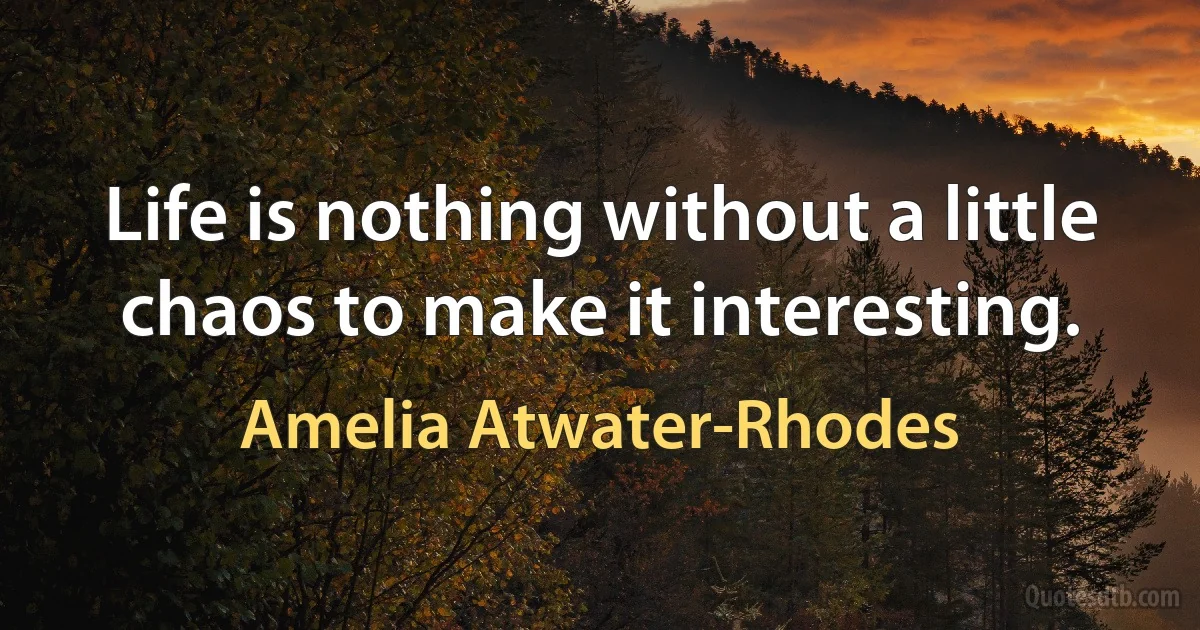 Life is nothing without a little chaos to make it interesting. (Amelia Atwater-Rhodes)