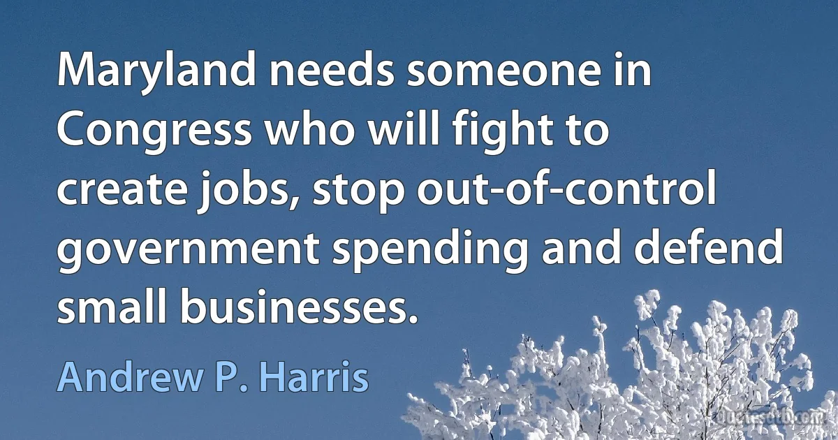 Maryland needs someone in Congress who will fight to create jobs, stop out-of-control government spending and defend small businesses. (Andrew P. Harris)