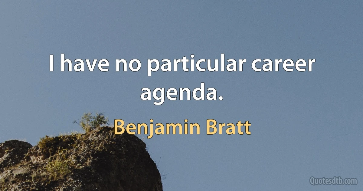 I have no particular career agenda. (Benjamin Bratt)