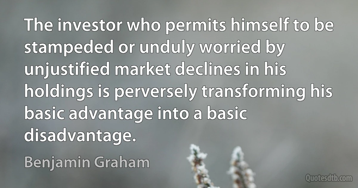 The investor who permits himself to be stampeded or unduly worried by unjustified market declines in his holdings is perversely transforming his basic advantage into a basic disadvantage. (Benjamin Graham)