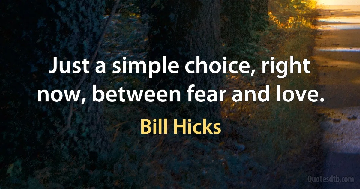 Just a simple choice, right now, between fear and love. (Bill Hicks)