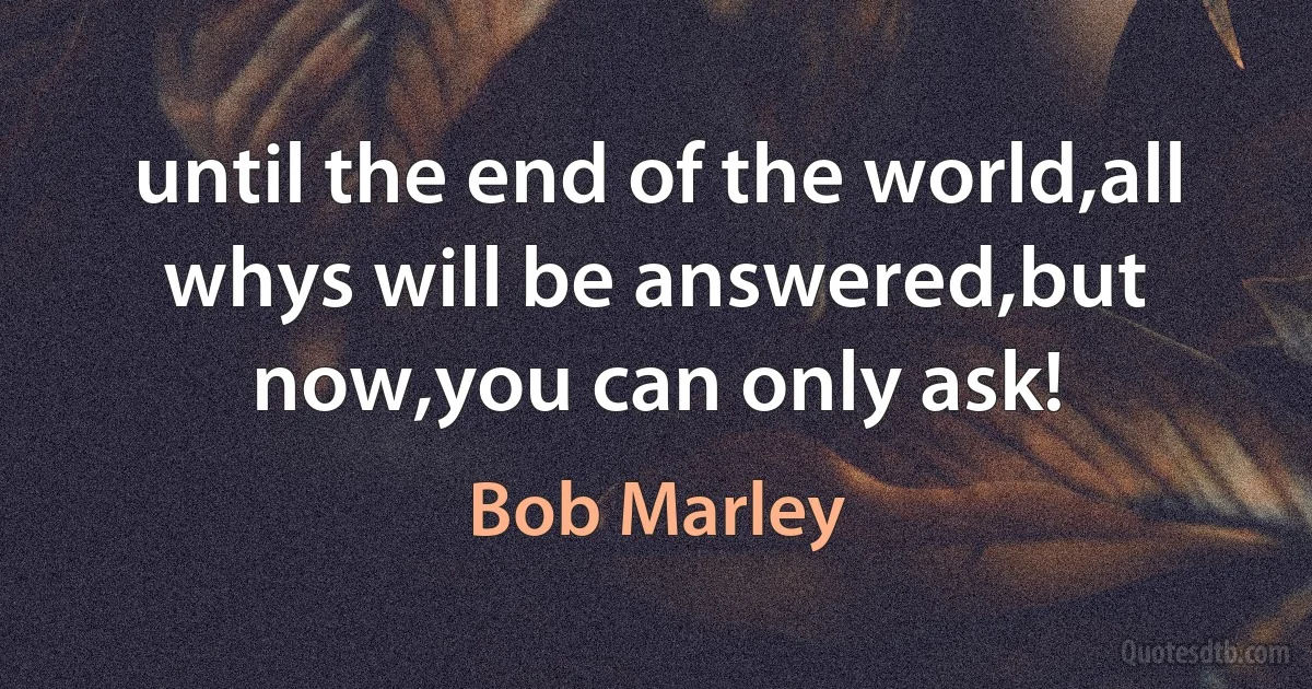 until the end of the world,all whys will be answered,but now,you can only ask! (Bob Marley)