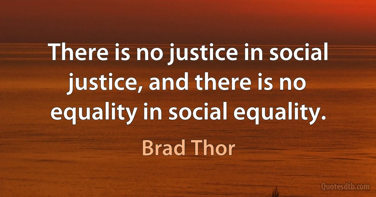 There is no justice in social justice, and there is no equality in social equality. (Brad Thor)