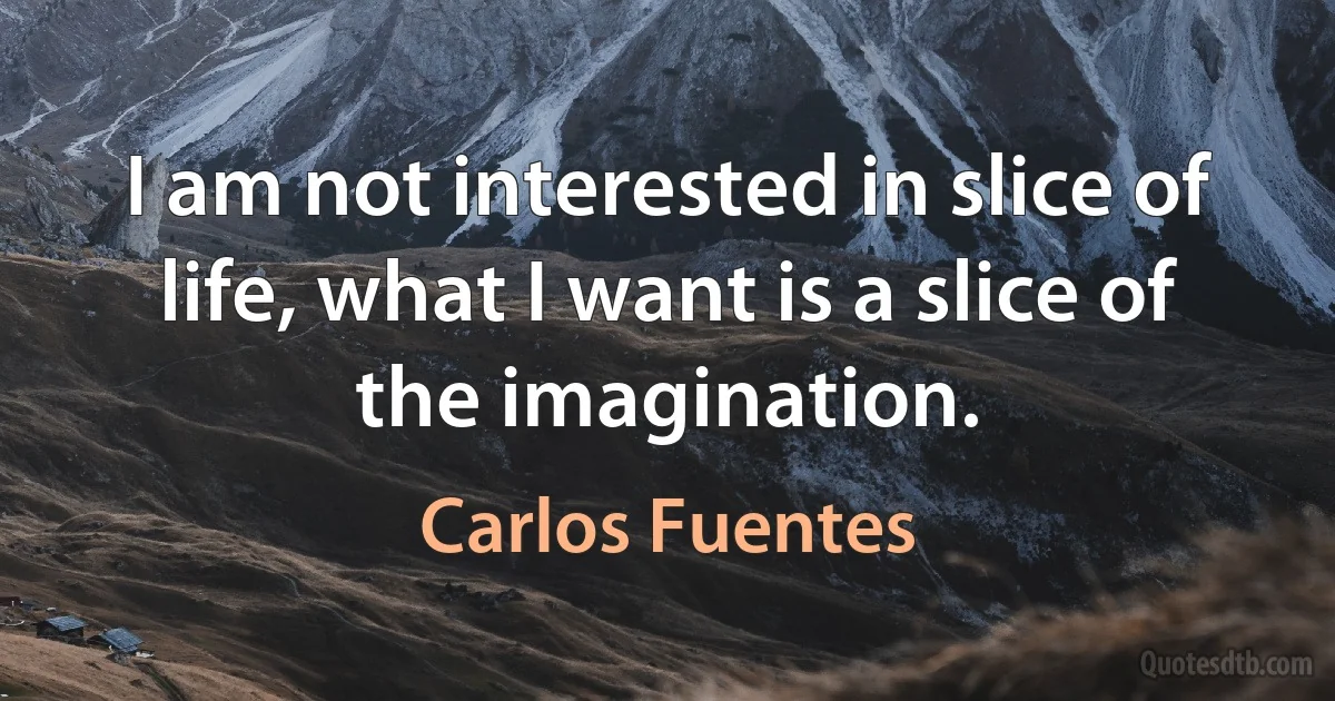 I am not interested in slice of life, what I want is a slice of the imagination. (Carlos Fuentes)