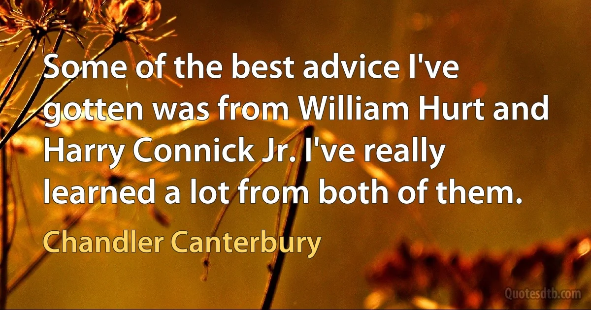 Some of the best advice I've gotten was from William Hurt and Harry Connick Jr. I've really learned a lot from both of them. (Chandler Canterbury)