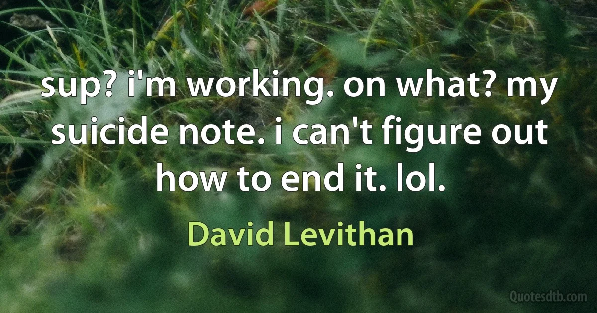 sup? i'm working. on what? my suicide note. i can't figure out how to end it. lol. (David Levithan)