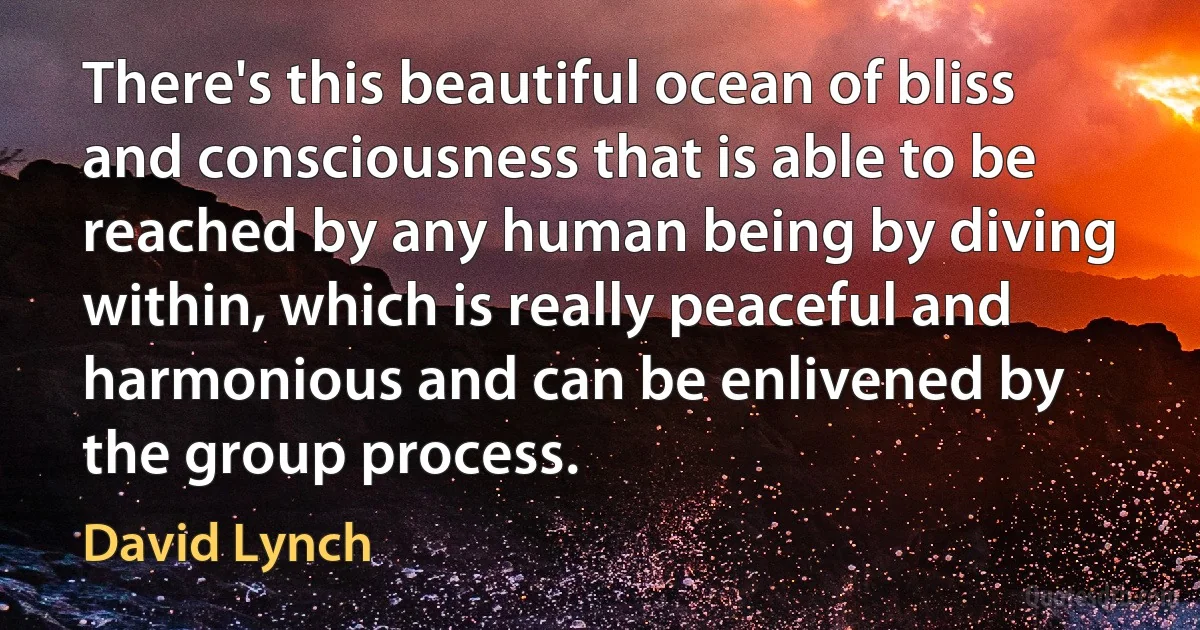 There's this beautiful ocean of bliss and consciousness that is able to be reached by any human being by diving within, which is really peaceful and harmonious and can be enlivened by the group process. (David Lynch)