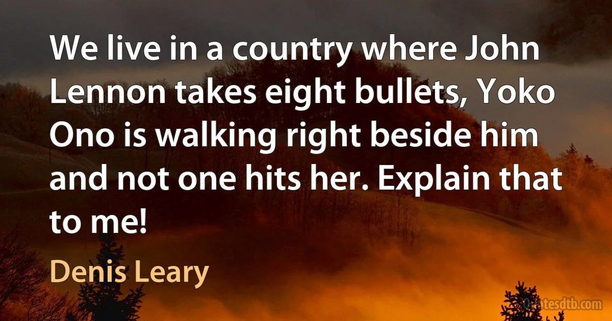 We live in a country where John Lennon takes eight bullets, Yoko Ono is walking right beside him and not one hits her. Explain that to me! (Denis Leary)