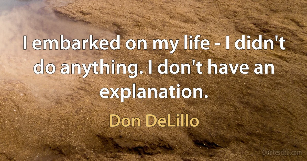 I embarked on my life - I didn't do anything. I don't have an explanation. (Don DeLillo)