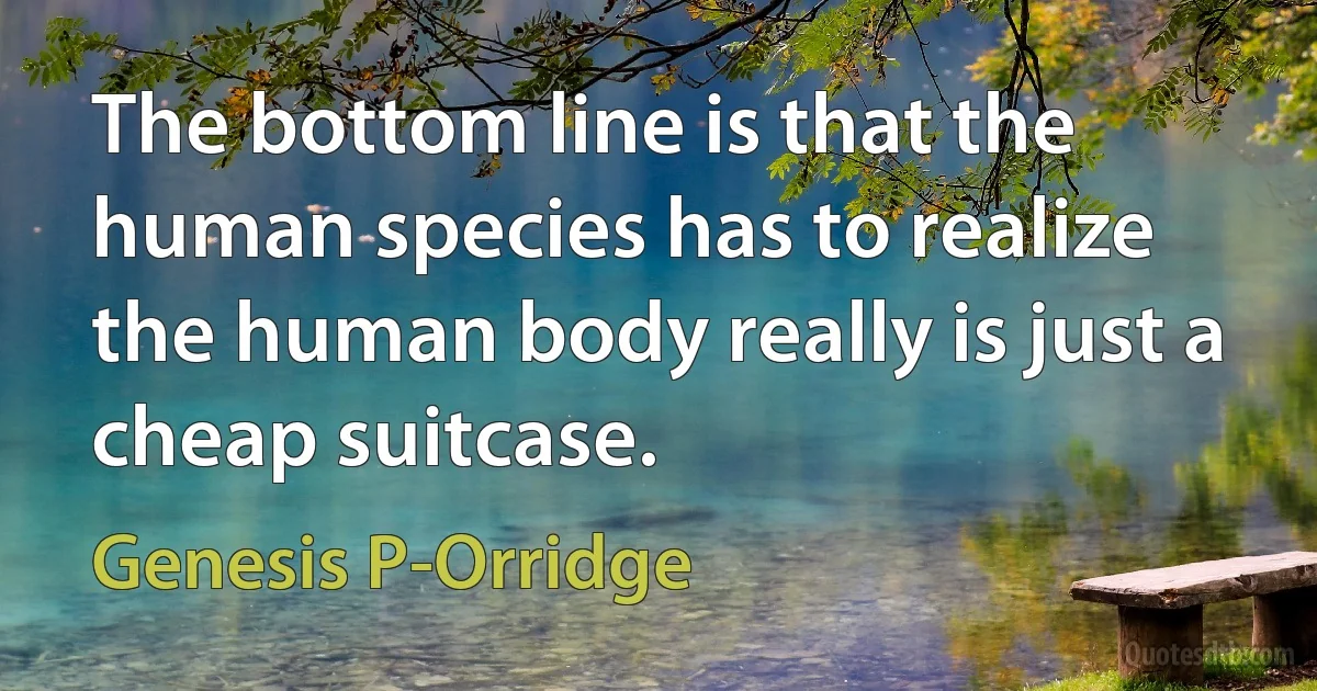 The bottom line is that the human species has to realize the human body really is just a cheap suitcase. (Genesis P-Orridge)