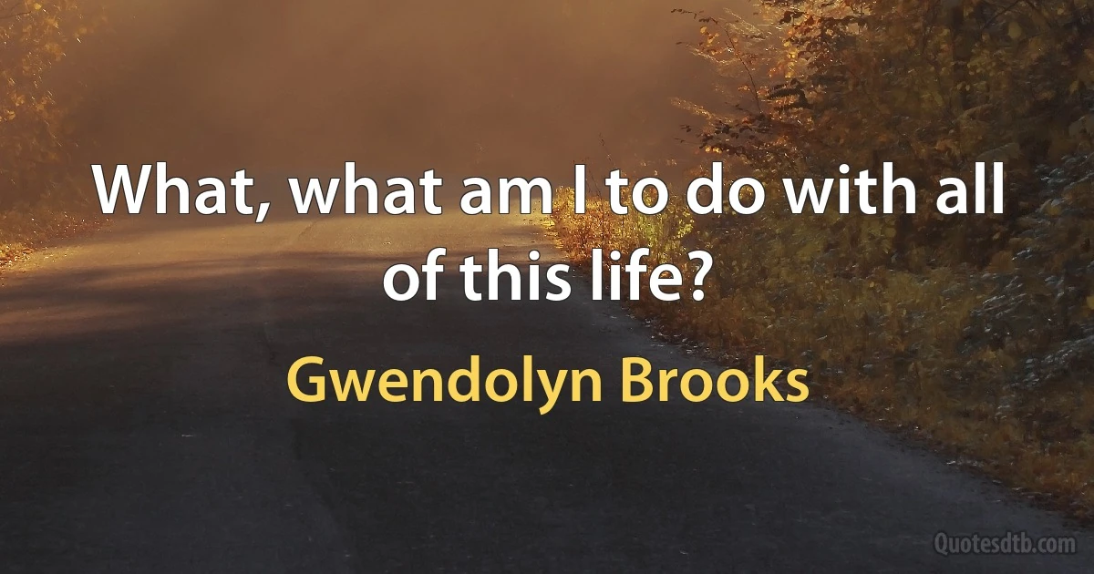 What, what am I to do with all of this life? (Gwendolyn Brooks)