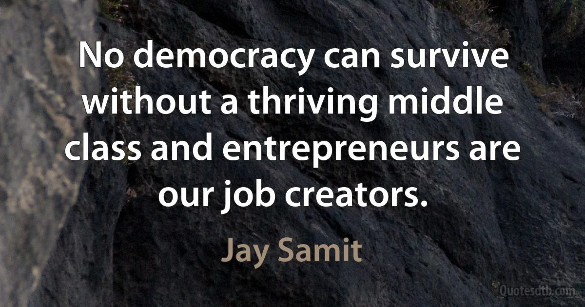 No democracy can survive without a thriving middle class and entrepreneurs are our job creators. (Jay Samit)