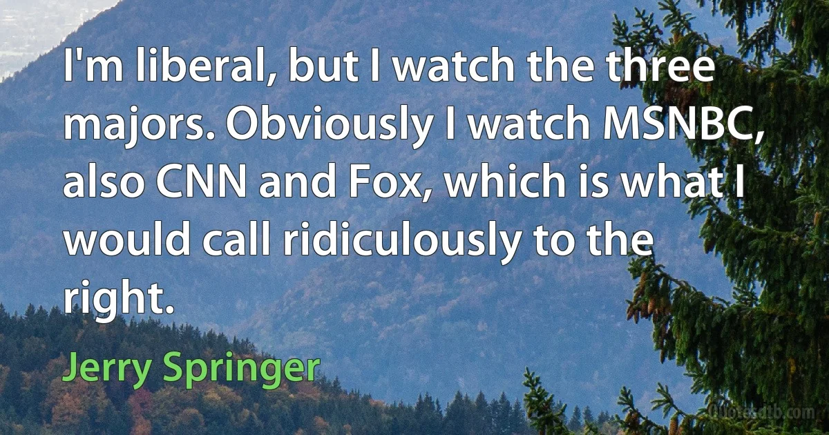 I'm liberal, but I watch the three majors. Obviously I watch MSNBC, also CNN and Fox, which is what I would call ridiculously to the right. (Jerry Springer)