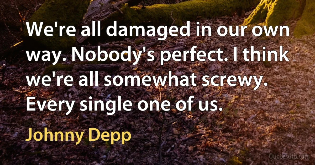 We're all damaged in our own way. Nobody's perfect. I think we're all somewhat screwy. Every single one of us. (Johnny Depp)