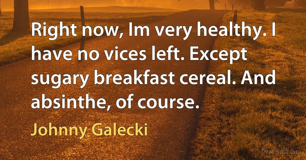 Right now, Im very healthy. I have no vices left. Except sugary breakfast cereal. And absinthe, of course. (Johnny Galecki)