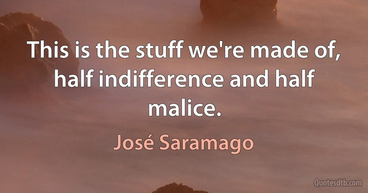 This is the stuff we're made of, half indifference and half malice. (José Saramago)