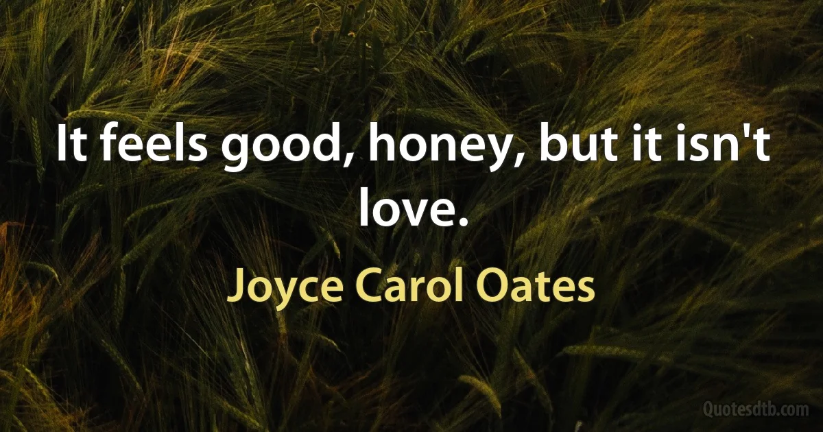 It feels good, honey, but it isn't love. (Joyce Carol Oates)