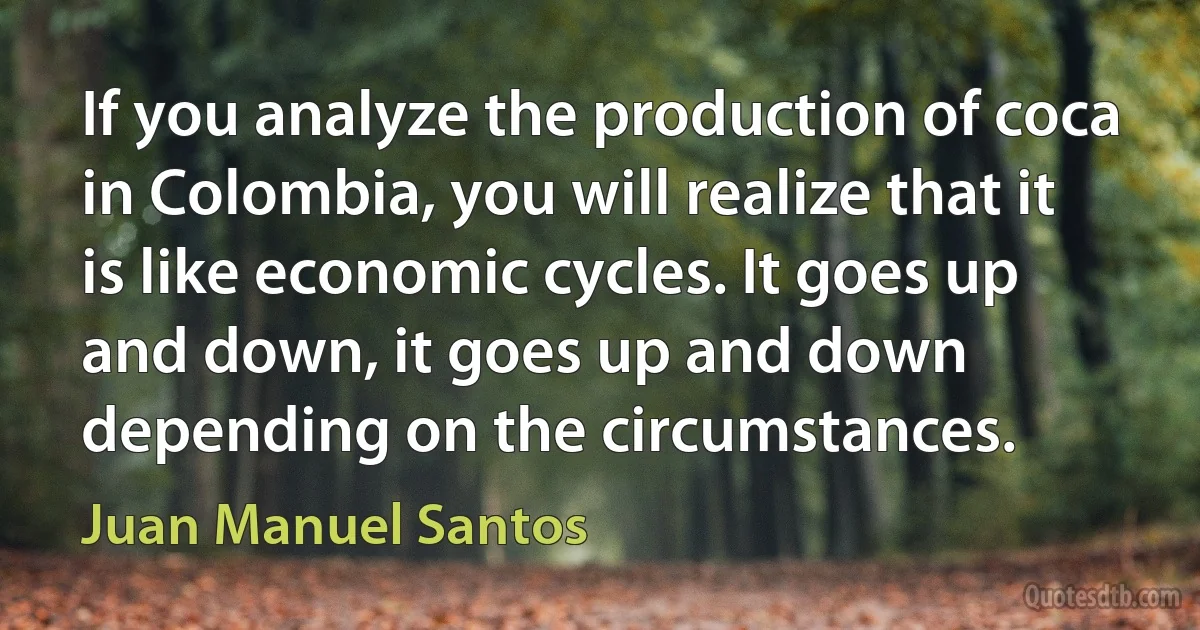 If you analyze the production of coca in Colombia, you will realize that it is like economic cycles. It goes up and down, it goes up and down depending on the circumstances. (Juan Manuel Santos)