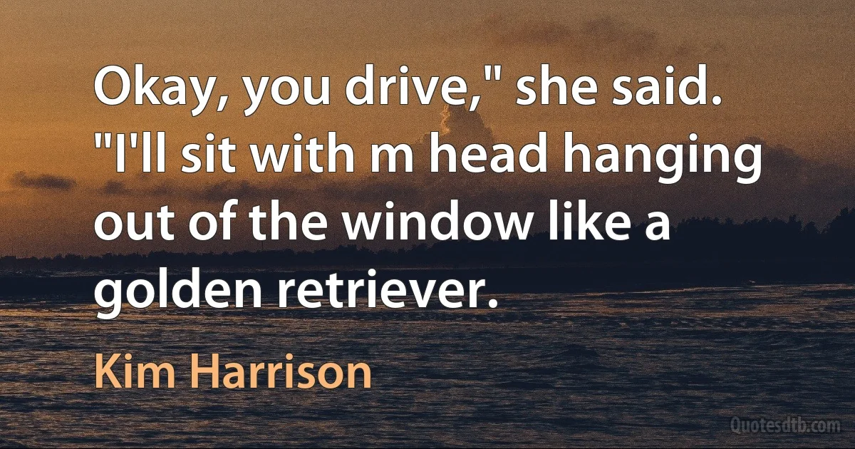 Okay, you drive," she said. "I'll sit with m head hanging out of the window like a golden retriever. (Kim Harrison)