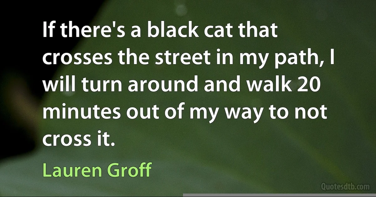 If there's a black cat that crosses the street in my path, I will turn around and walk 20 minutes out of my way to not cross it. (Lauren Groff)