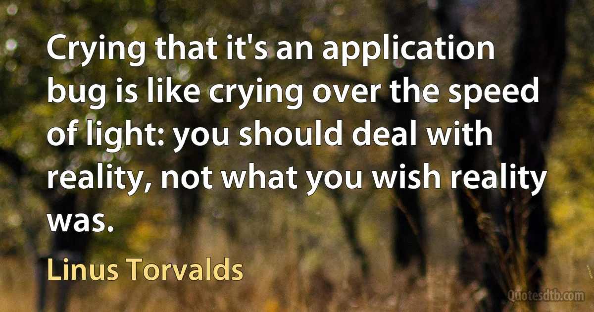 Crying that it's an application bug is like crying over the speed of light: you should deal with reality, not what you wish reality was. (Linus Torvalds)