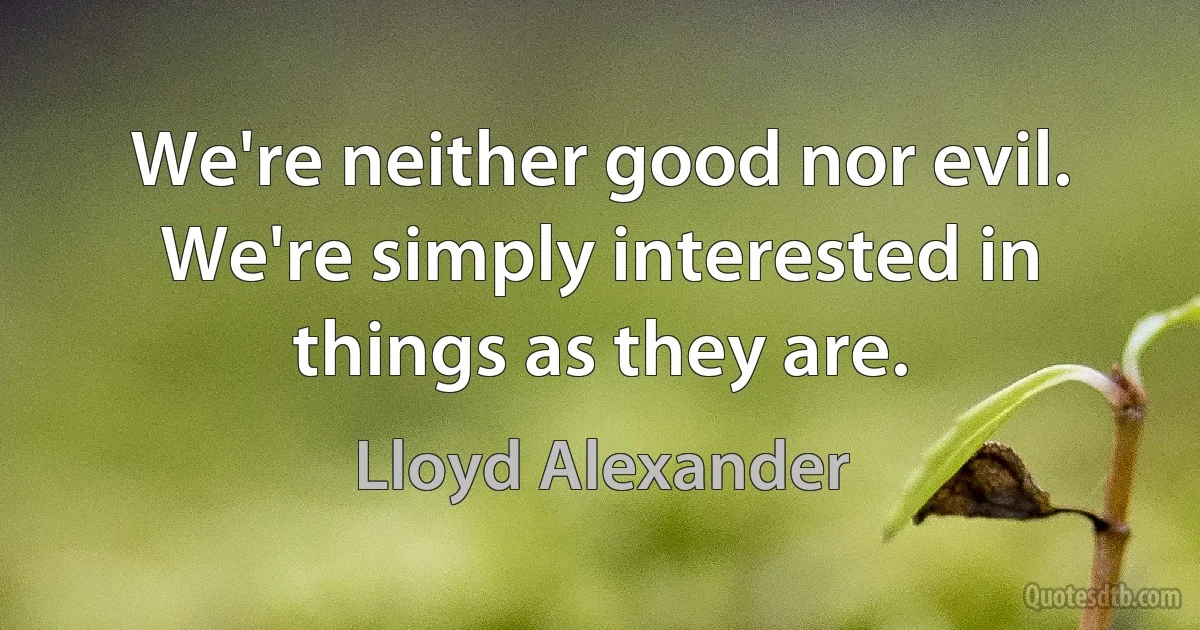 We're neither good nor evil. We're simply interested in things as they are. (Lloyd Alexander)