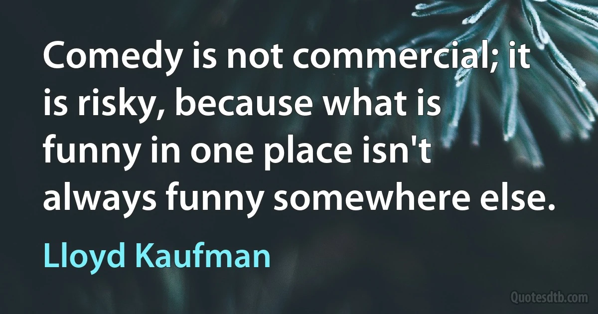 Comedy is not commercial; it is risky, because what is funny in one place isn't always funny somewhere else. (Lloyd Kaufman)