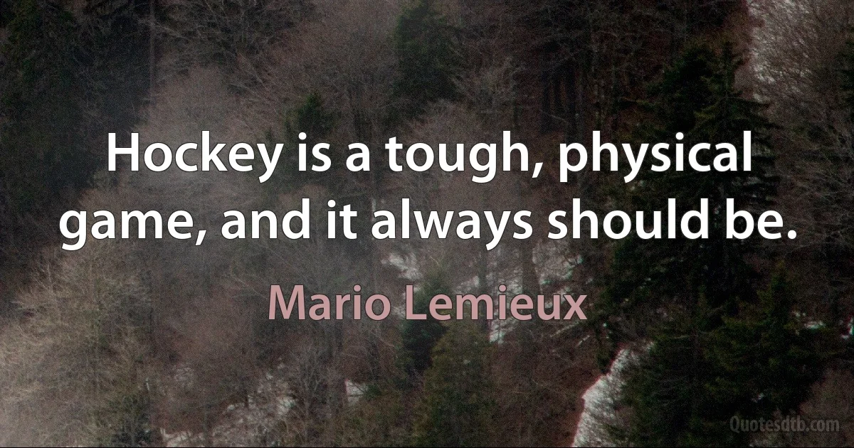 Hockey is a tough, physical game, and it always should be. (Mario Lemieux)