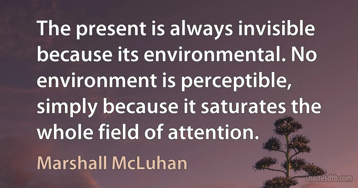 The present is always invisible because its environmental. No environment is perceptible, simply because it saturates the whole field of attention. (Marshall McLuhan)