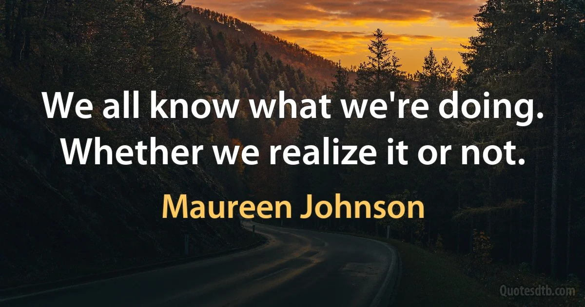 We all know what we're doing. Whether we realize it or not. (Maureen Johnson)