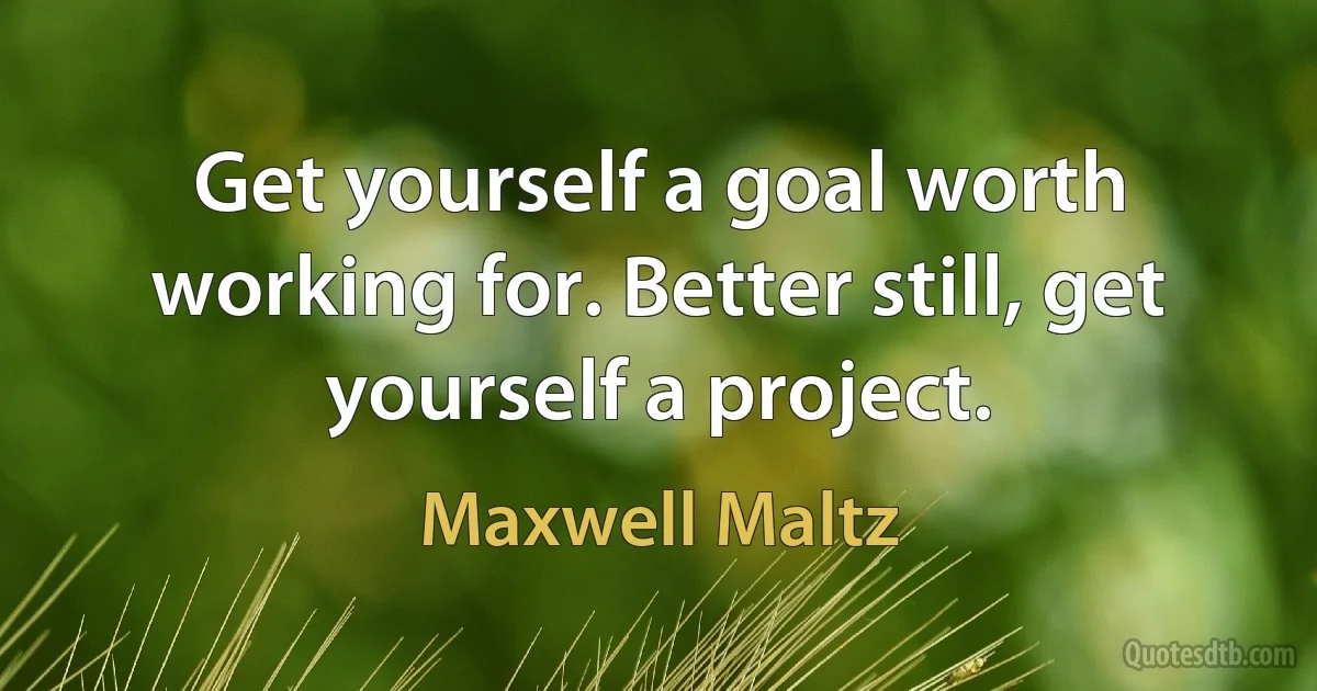 Get yourself a goal worth working for. Better still, get yourself a project. (Maxwell Maltz)