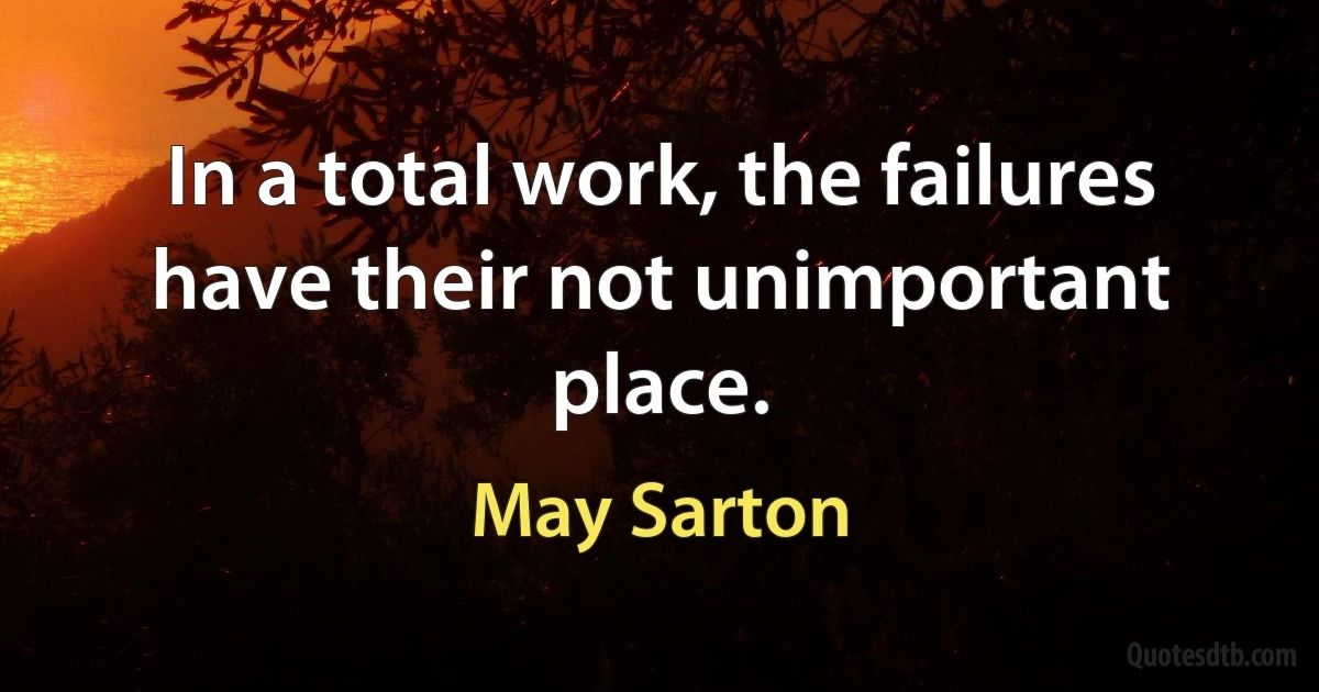 In a total work, the failures have their not unimportant place. (May Sarton)