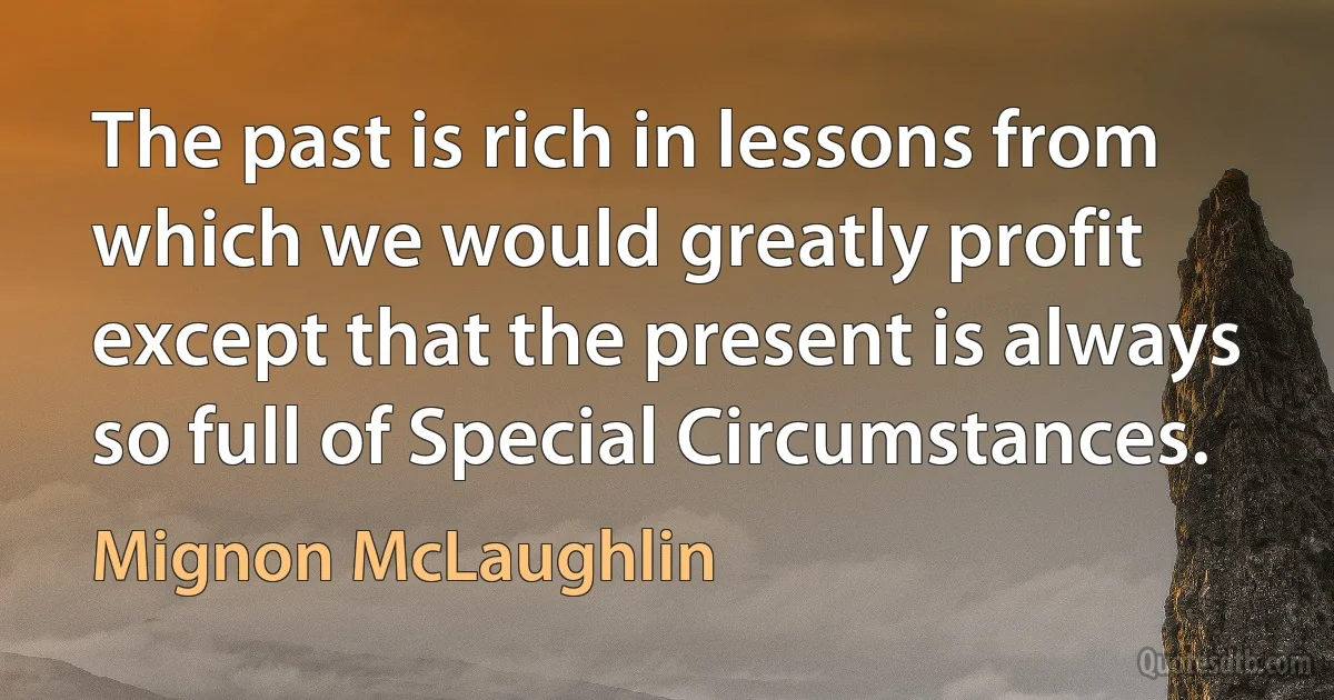 The past is rich in lessons from which we would greatly profit except that the present is always so full of Special Circumstances. (Mignon McLaughlin)