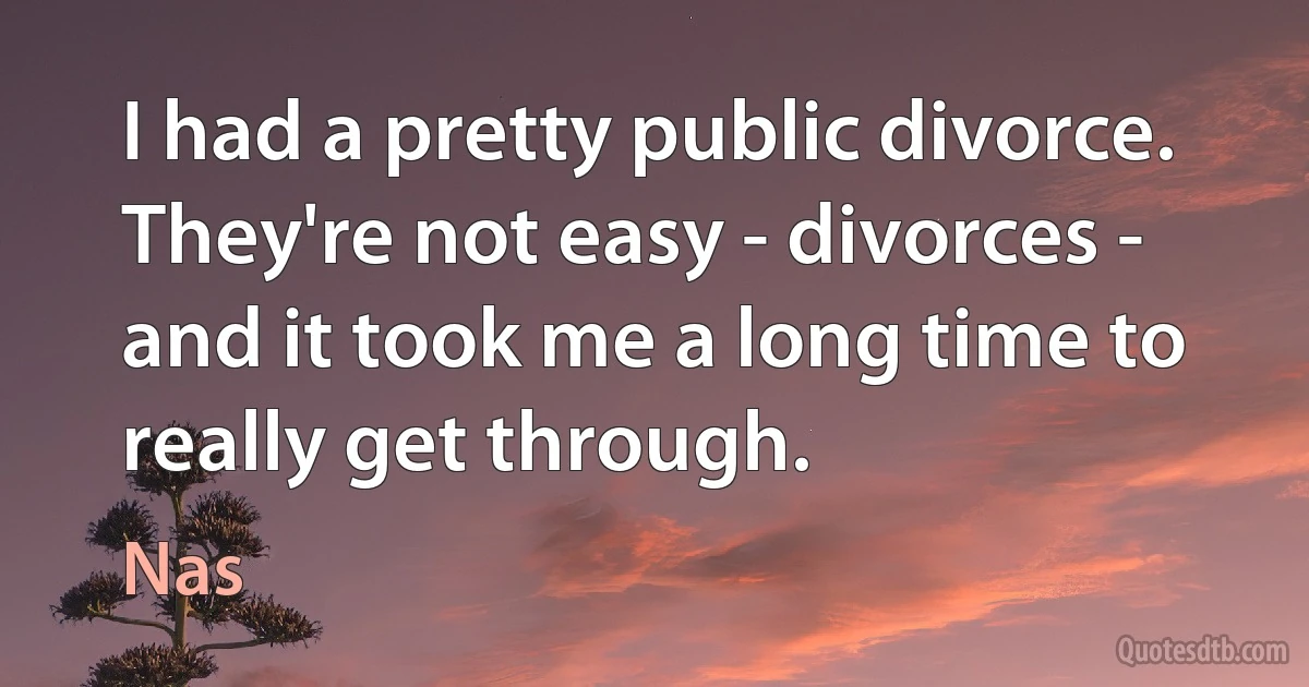 I had a pretty public divorce. They're not easy - divorces - and it took me a long time to really get through. (Nas)