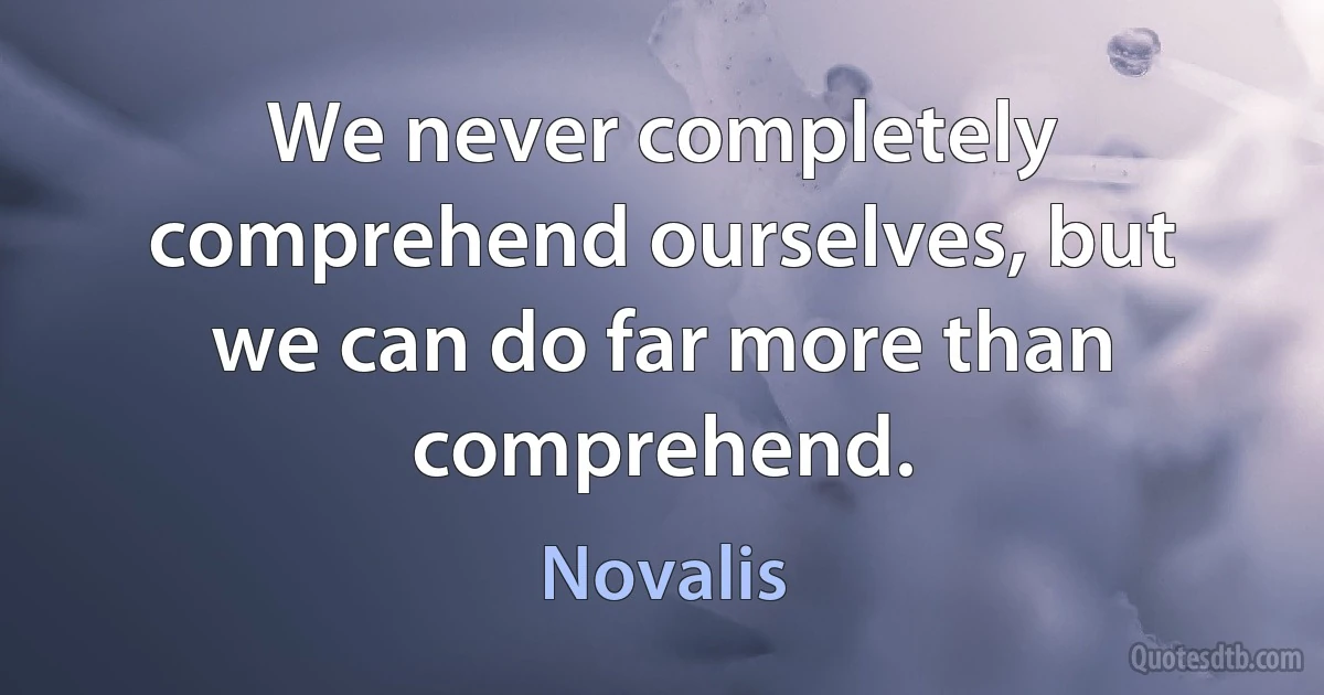 We never completely comprehend ourselves, but we can do far more than comprehend. (Novalis)