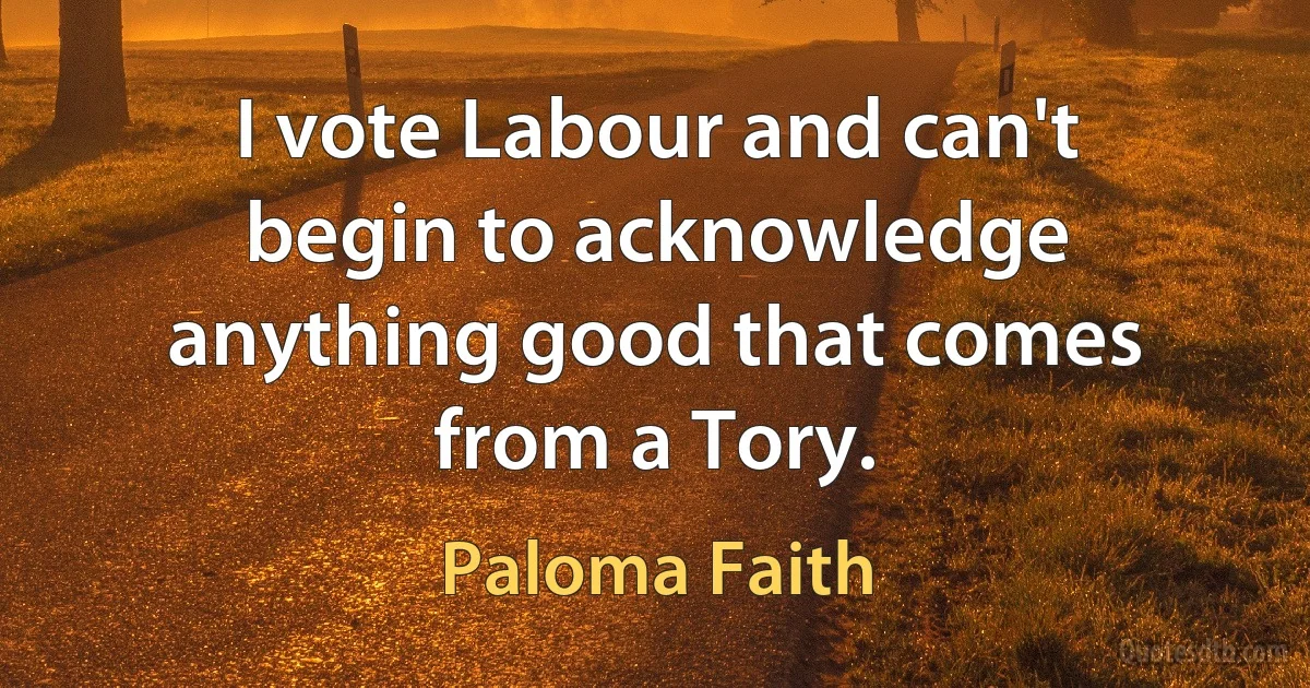 I vote Labour and can't begin to acknowledge anything good that comes from a Tory. (Paloma Faith)