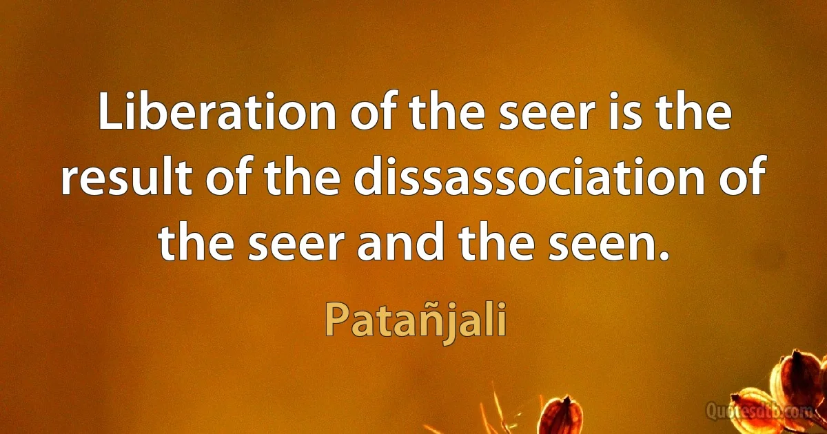 Liberation of the seer is the result of the dissassociation of the seer and the seen. (Patañjali)