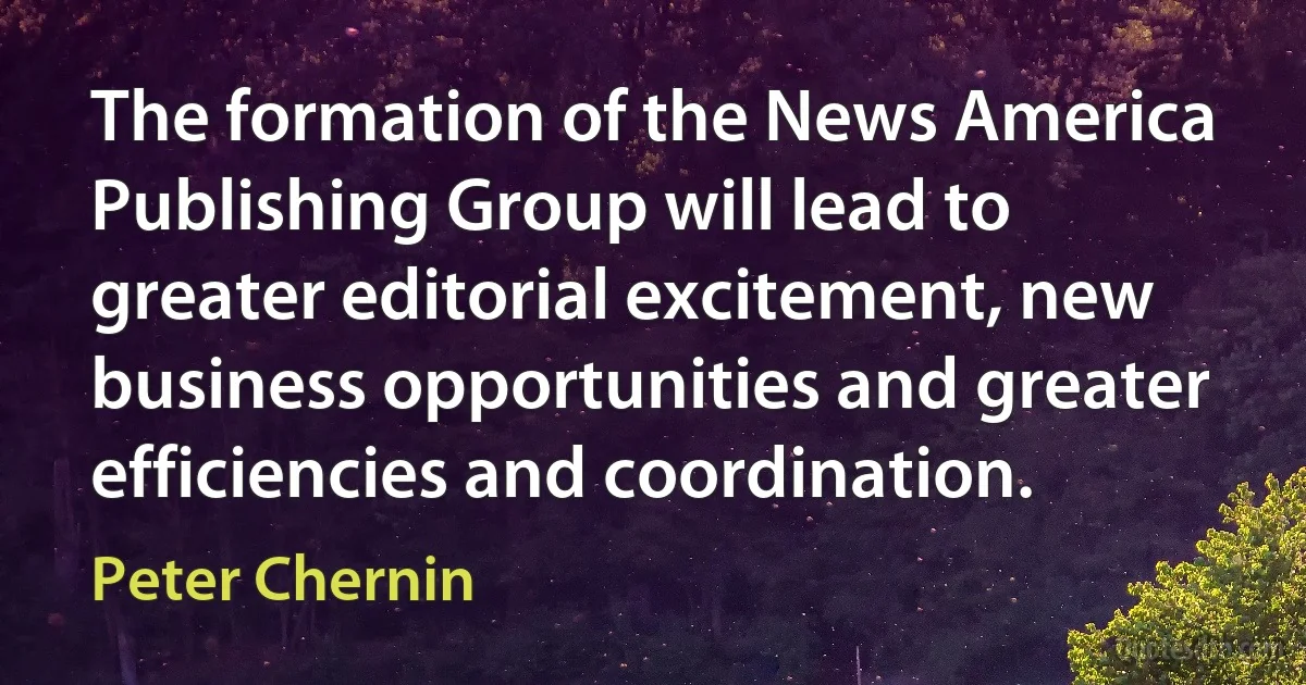 The formation of the News America Publishing Group will lead to greater editorial excitement, new business opportunities and greater efficiencies and coordination. (Peter Chernin)