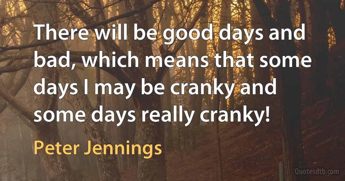 There will be good days and bad, which means that some days I may be cranky and some days really cranky! (Peter Jennings)