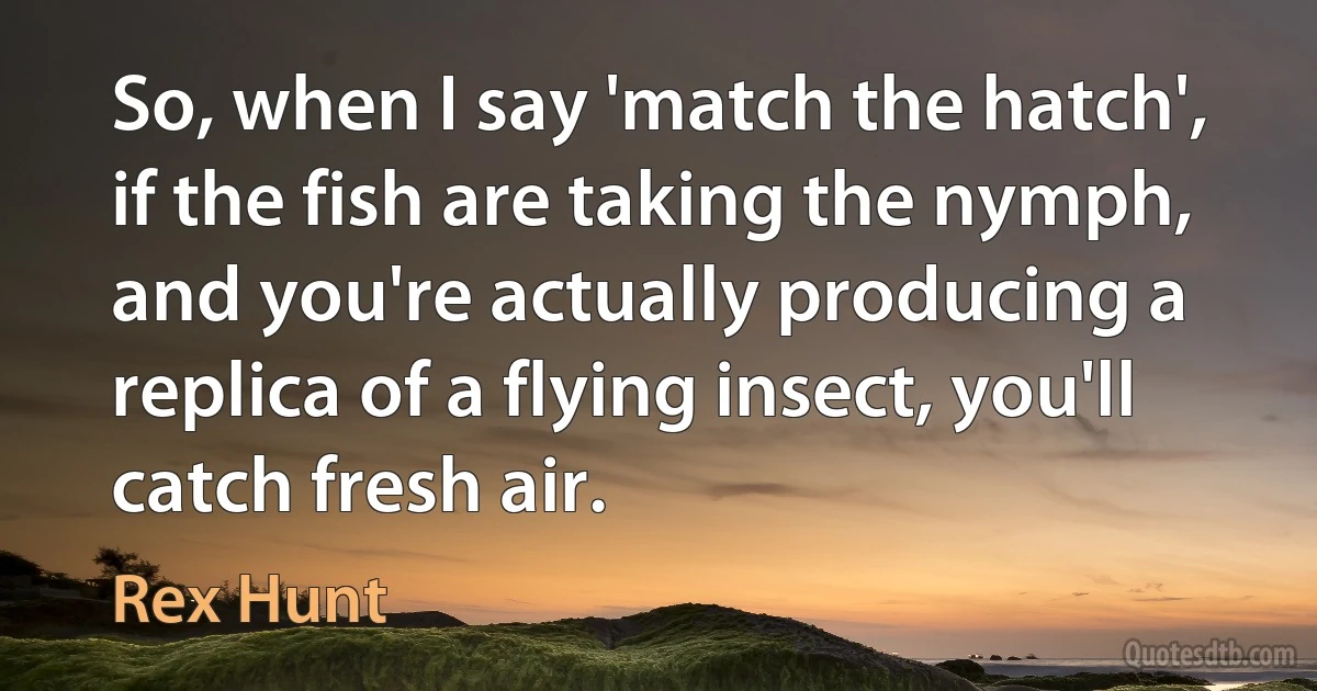 So, when I say 'match the hatch', if the fish are taking the nymph, and you're actually producing a replica of a flying insect, you'll catch fresh air. (Rex Hunt)