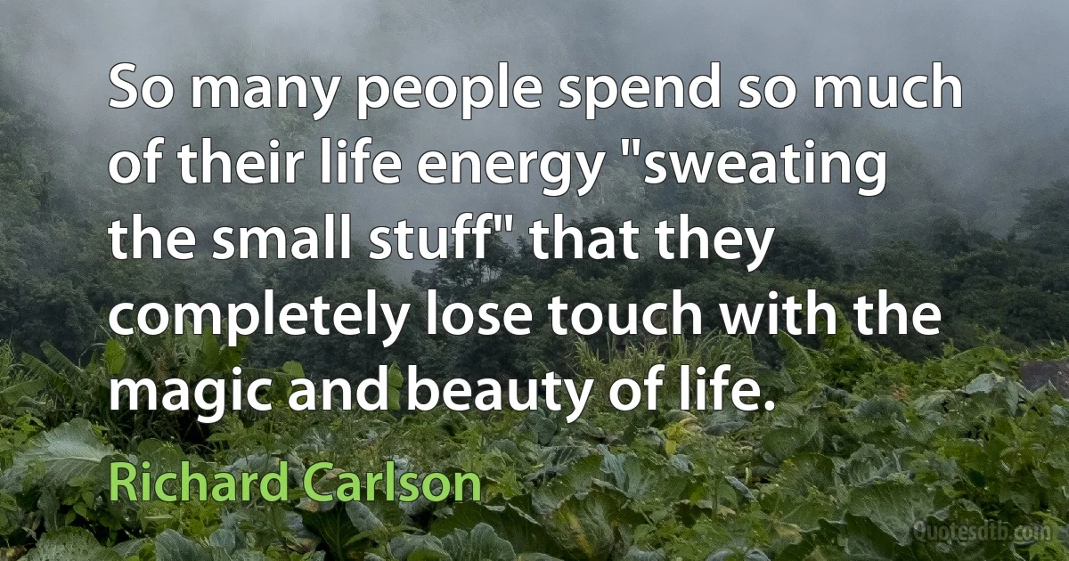 So many people spend so much of their life energy "sweating the small stuff" that they completely lose touch with the magic and beauty of life. (Richard Carlson)