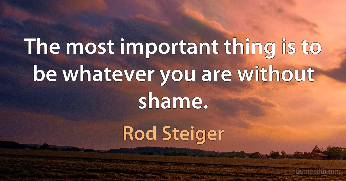 The most important thing is to be whatever you are without shame. (Rod Steiger)