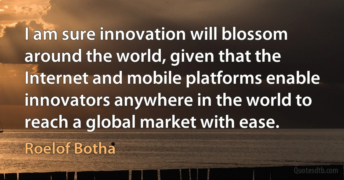 I am sure innovation will blossom around the world, given that the Internet and mobile platforms enable innovators anywhere in the world to reach a global market with ease. (Roelof Botha)